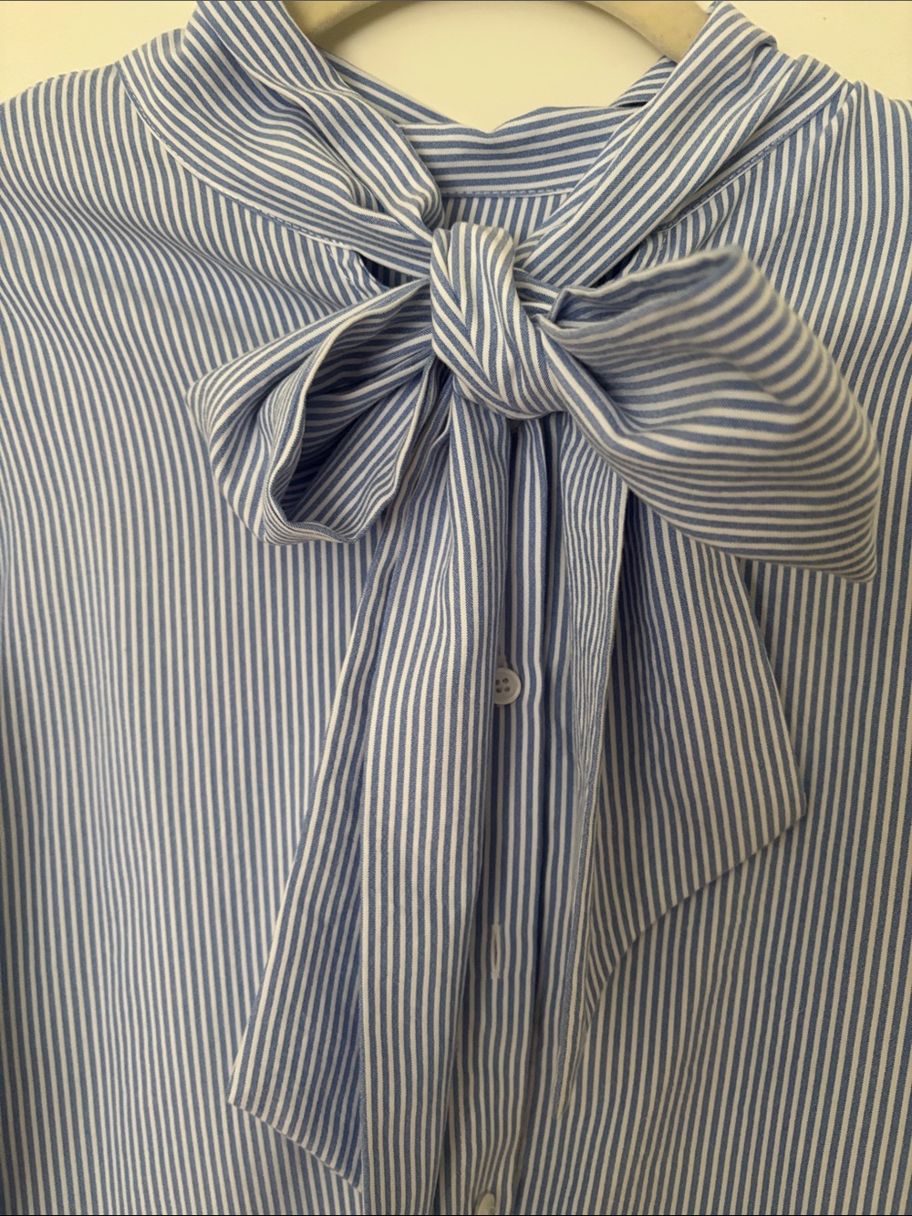 Women’s Light Blue Pinstripe Bow-Tie Button Down Shirt - Picture 3 of 6